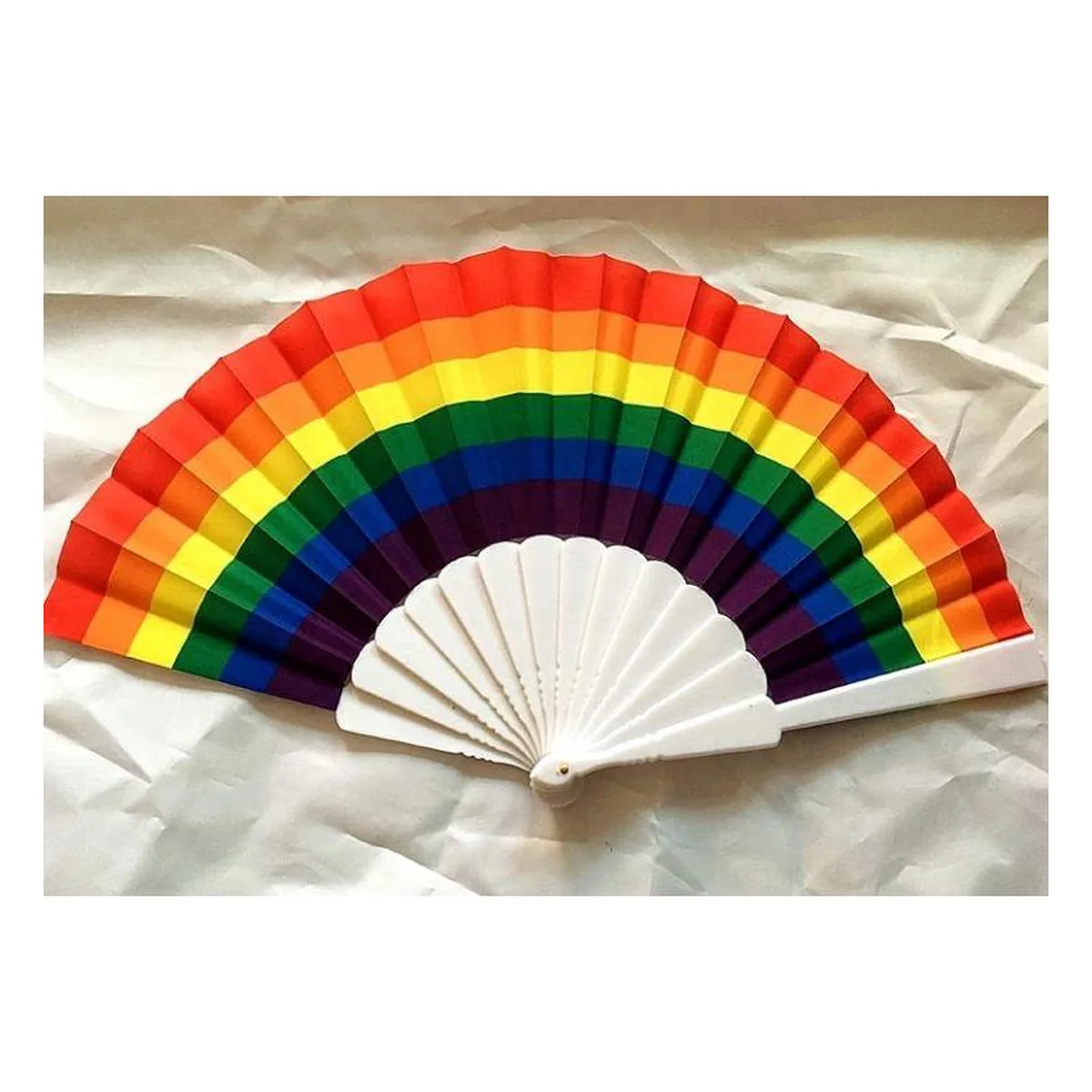 Ventaglio arcobaleno pride, stecche bianche, personalizzato con il tuo logo