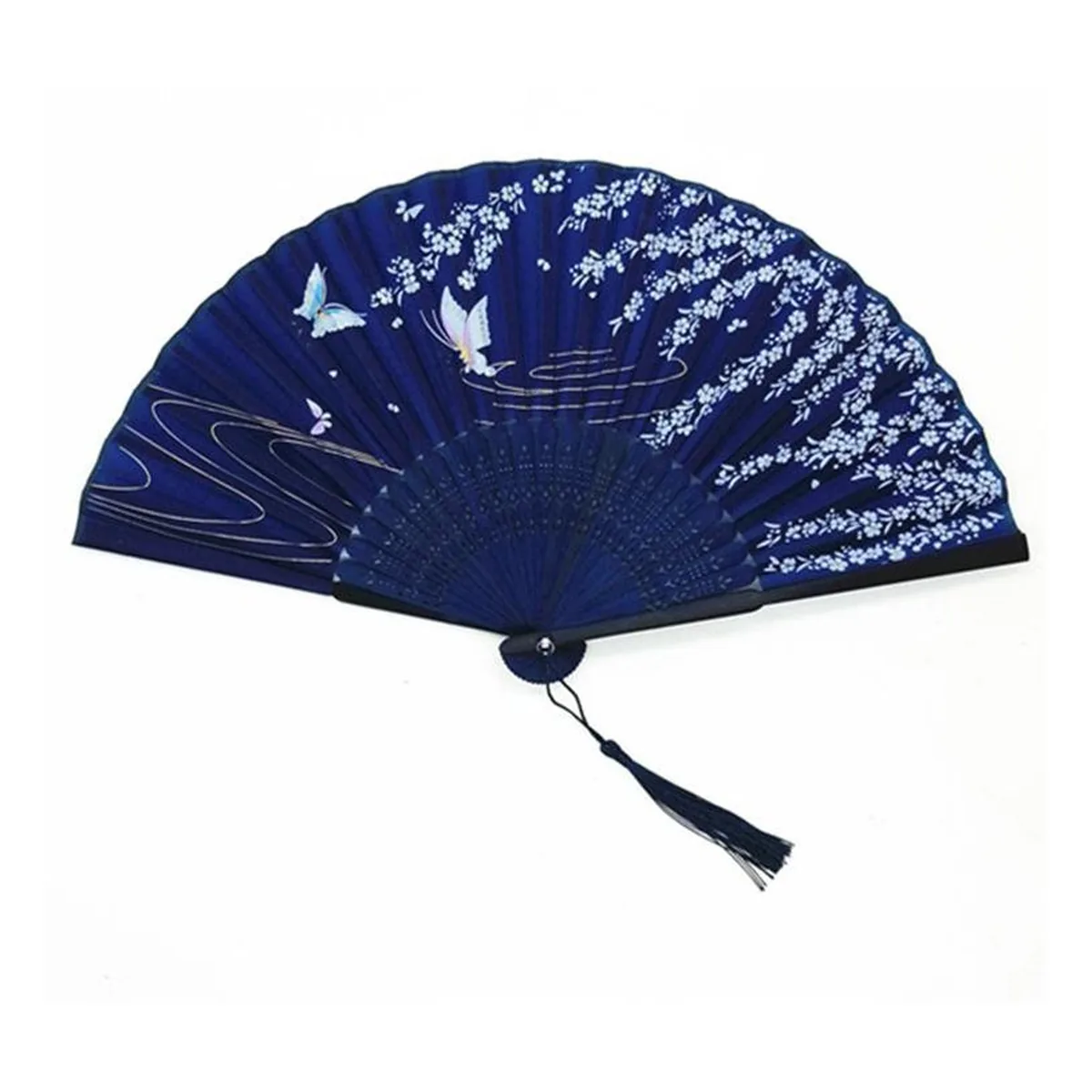 Ventaglio in bambù personalizzato, farfalle blu notte, personalizzato con il tuo logo