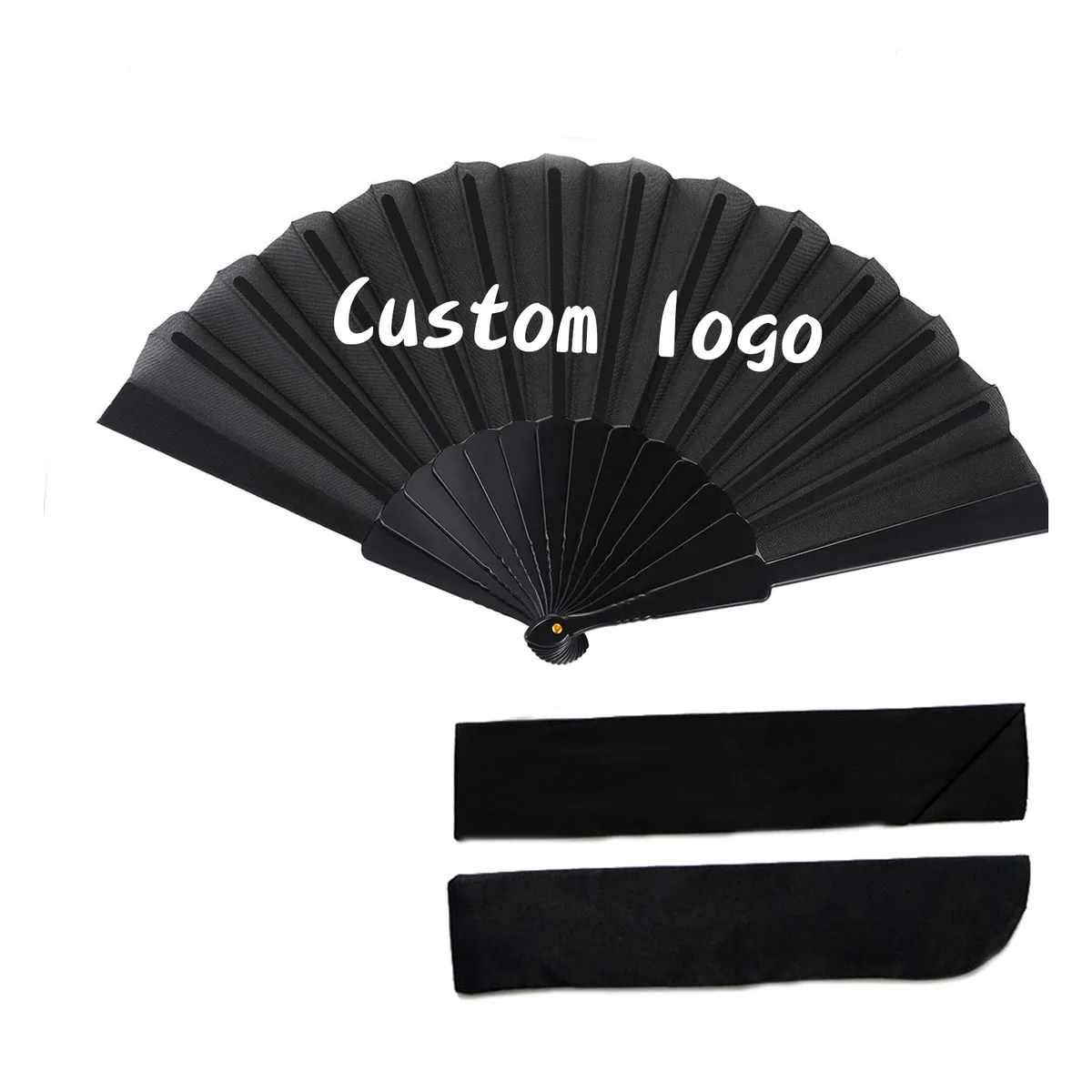 Ventaglio in carta nero personalizzato 42 cm, con sacchetto, personalizzato con il tuo logo