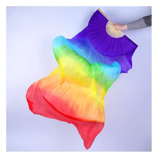 Ventaglio da danza in seta personalizzato, velo arcobaleno, grafica 3