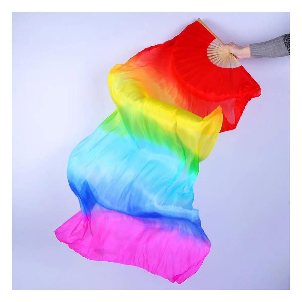 Ventaglio da danza in seta personalizzato, velo arcobaleno, personalizzato con il tuo logo