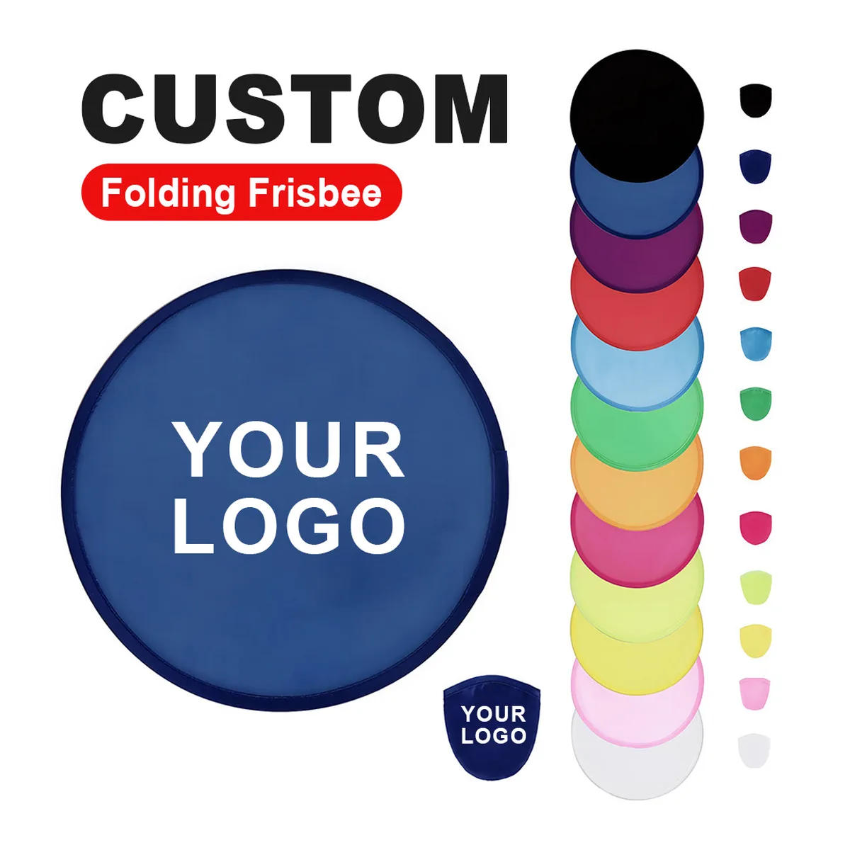 Ventaglio frisbee personalizzato, nylon rotondo, custodia tascabile, personalizzato con il tuo logo