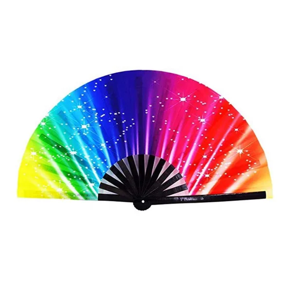 Ventaglio grande personalizzato 33 cm, pois disco, grafica 2