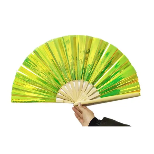 Ventaglio iridescente personalizzato 33 cm, PVC lime, bambù