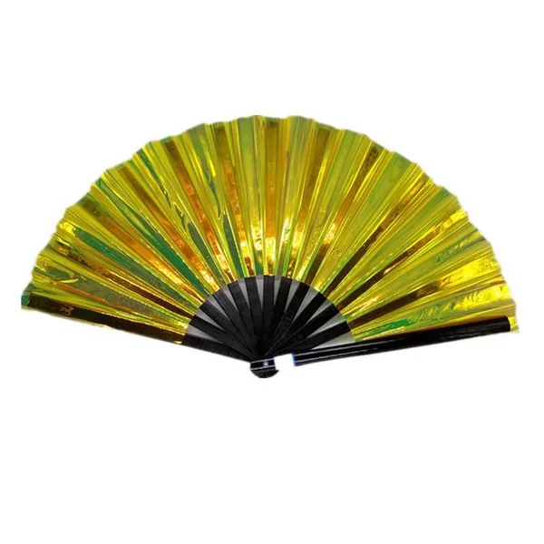 Ventaglio iridescente personalizzato 33 cm, PVC viola e oro, grafica 3