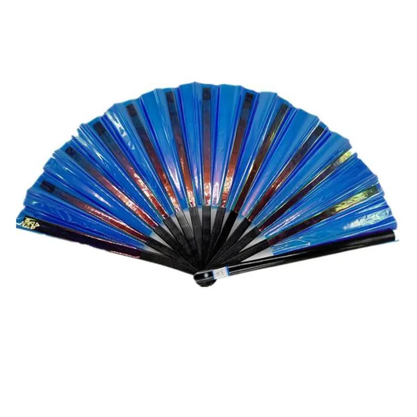 Ventaglio iridescente personalizzato 33 cm, PVC viola e oro, grafica di stock 5