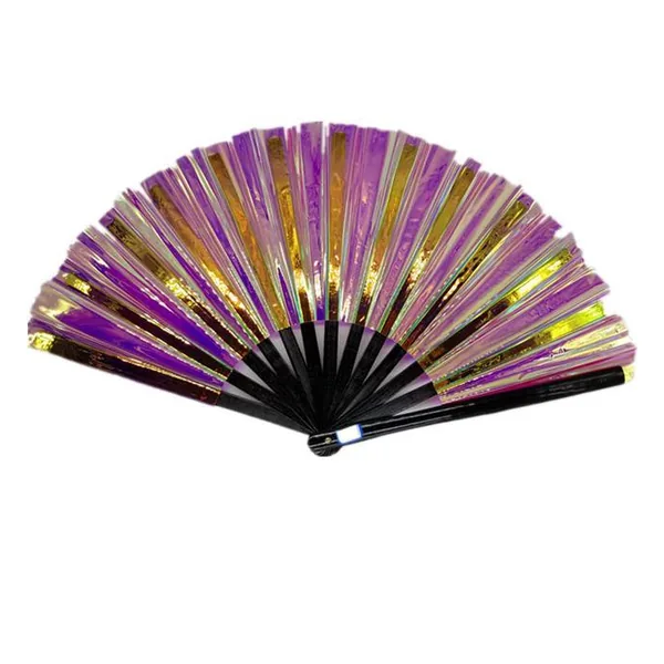 Ventaglio iridescente personalizzato 33 cm, PVC viola e oro
