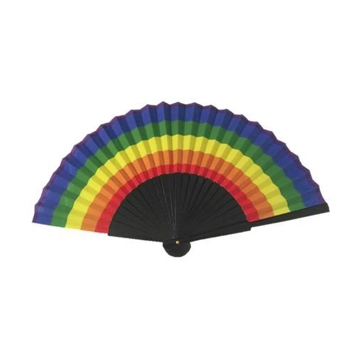 Ventaglio in legno arcobaleno, stecche nere, personalizzato con il tuo logo