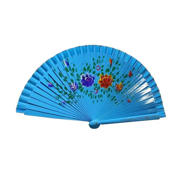 Ventaglio in legno dipinto a mano, fiori rossi, grafica 3
