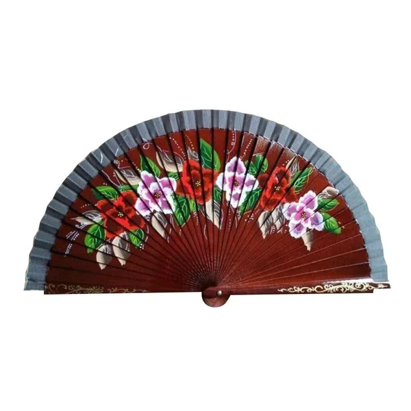 Ventaglio in legno dipinto a mano, fiori rossi, grafica di stock 6