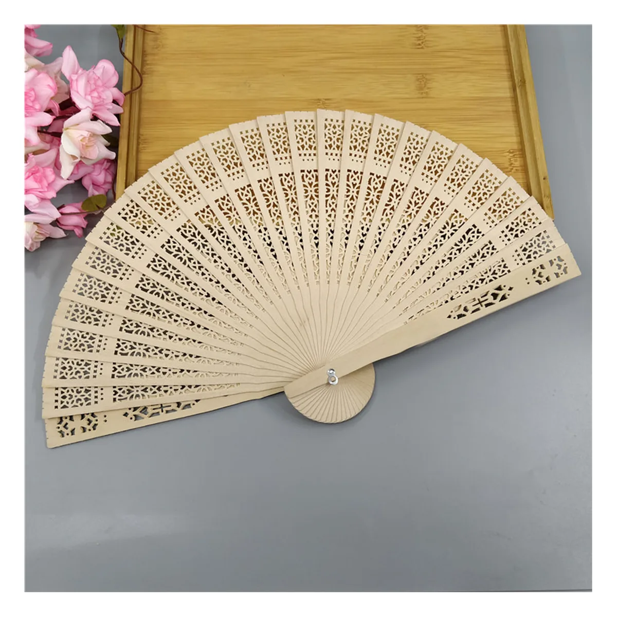Ventaglio in legno traforato personalizzato, pale intagliate, personalizzato con il tuo logo