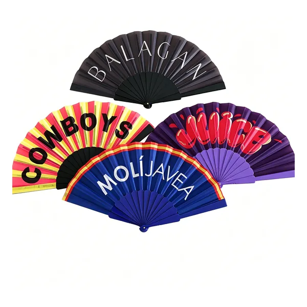 Ventaglio nero personalizzato 42 cm, stecche di bambù, formato evento, grafica 4