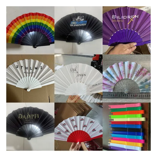 Ventaglio nero personalizzato 42 cm, stecche di bambù, formato evento, grafica di stock 6