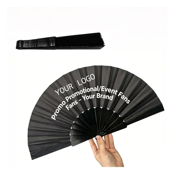 Ventaglio nero personalizzato 42 cm, stecche di bambù, formato evento