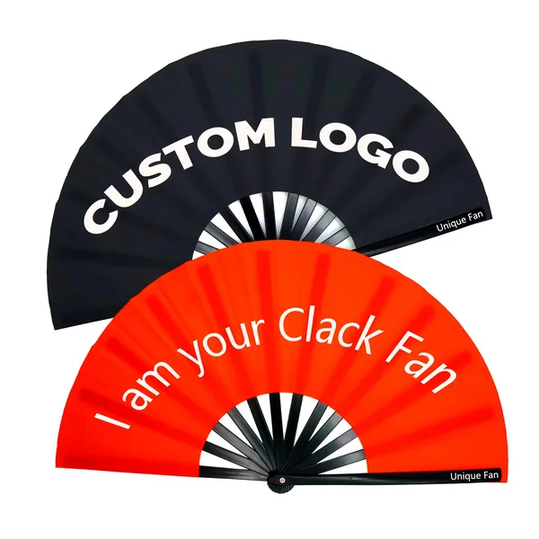 Ventaglio nero da festival personalizzato, raso, grande formato, grafica di stock 6