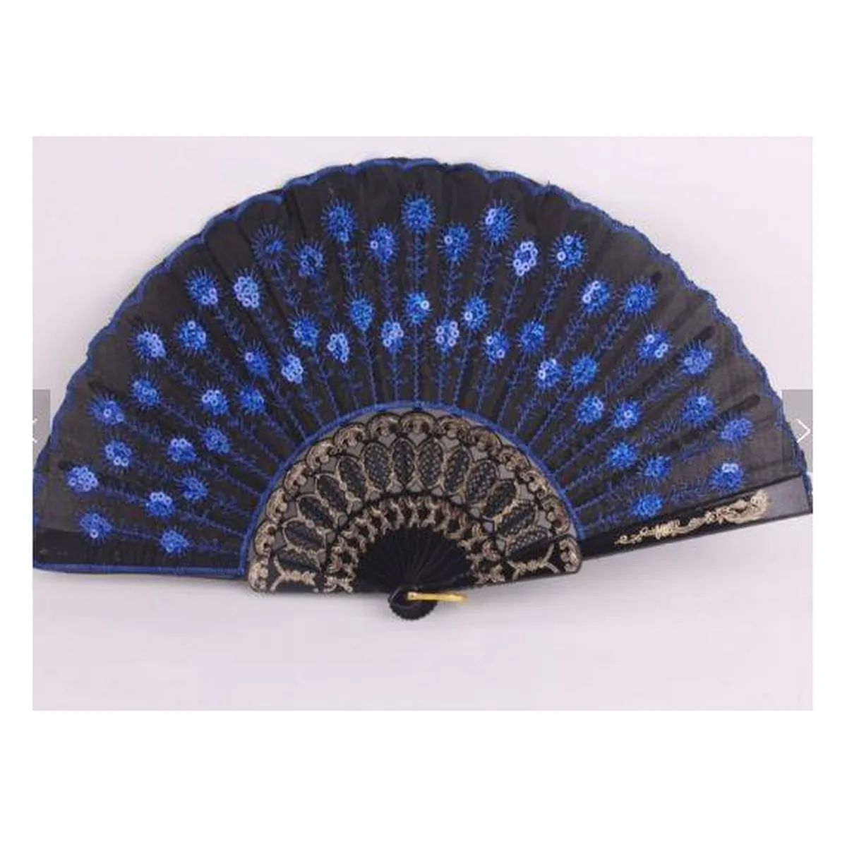 Ventaglio di paillettes personalizzato, pavone blu ricamato, personalizzato con il tuo logo