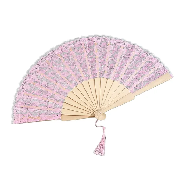 Ventaglio in pizzo personalizzato con nappa, legno, 9 colori, grafica 2