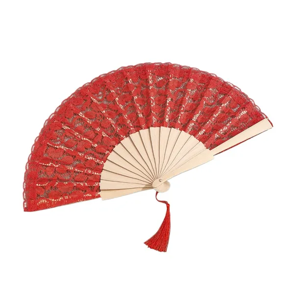 Ventaglio in pizzo personalizzato con nappa, legno, 9 colori, grafica 3