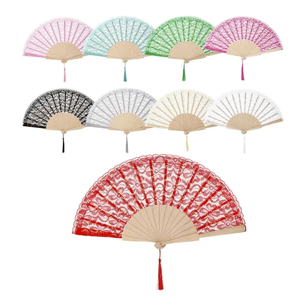 Ventaglio in pizzo personalizzato con nappa, legno, 9 colori