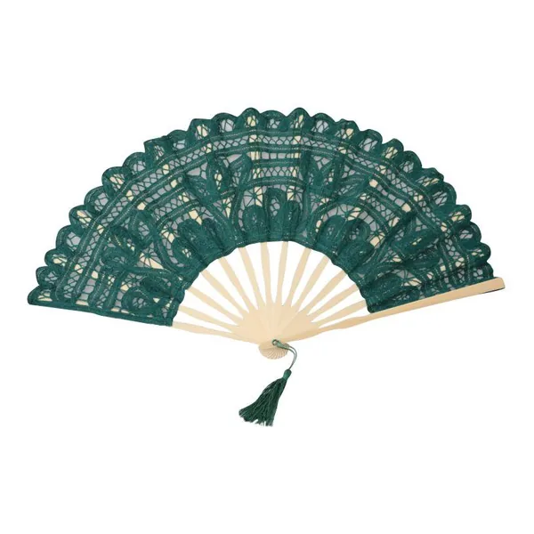 Ventaglio in pizzo personalizzato, verde smeraldo, nappa