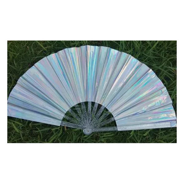 Ventaglio in PVC personalizzato 33 cm, lilla perlato, glitter, grafica 3