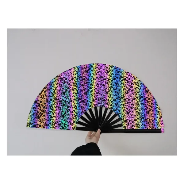 Ventaglio riflettente personalizzato 33 cm, argento olografico, grafica di stock 6
