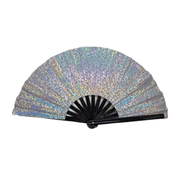 Ventaglio riflettente personalizzato 33 cm, argento olografico