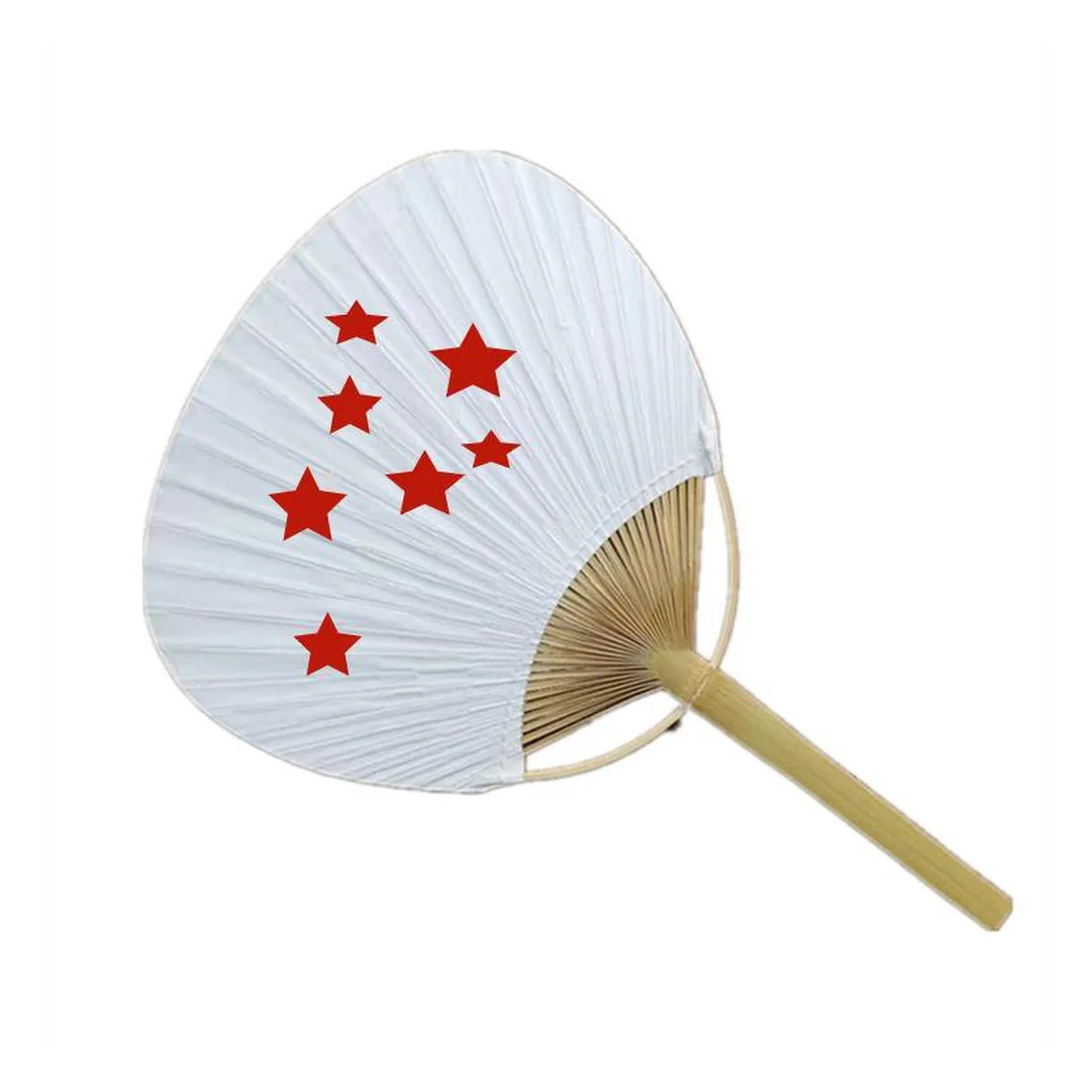 Ventaglio rigido in carta bianca personalizzato 24 cm, manico in bambù, personalizzato con il tuo logo