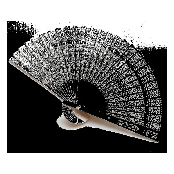 Ventaglio in sandalo personalizzato, rosa traforato, grafica 4