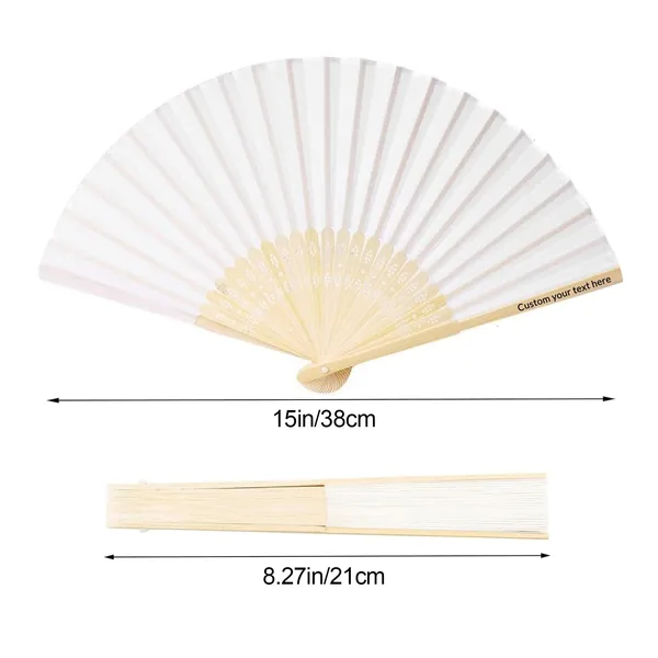 Ventaglio da sposa bianco personalizzato, seta e bambù, sacchetto in organza, grafica 3