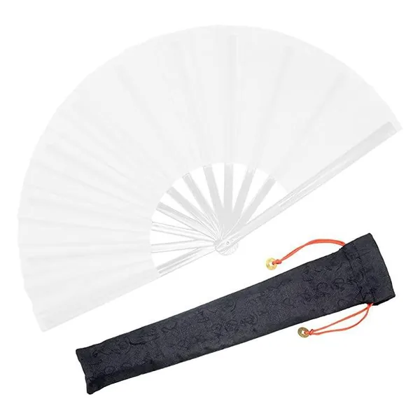 Ventaglio tinta unita personalizzato 33 cm, bianco, con custodia