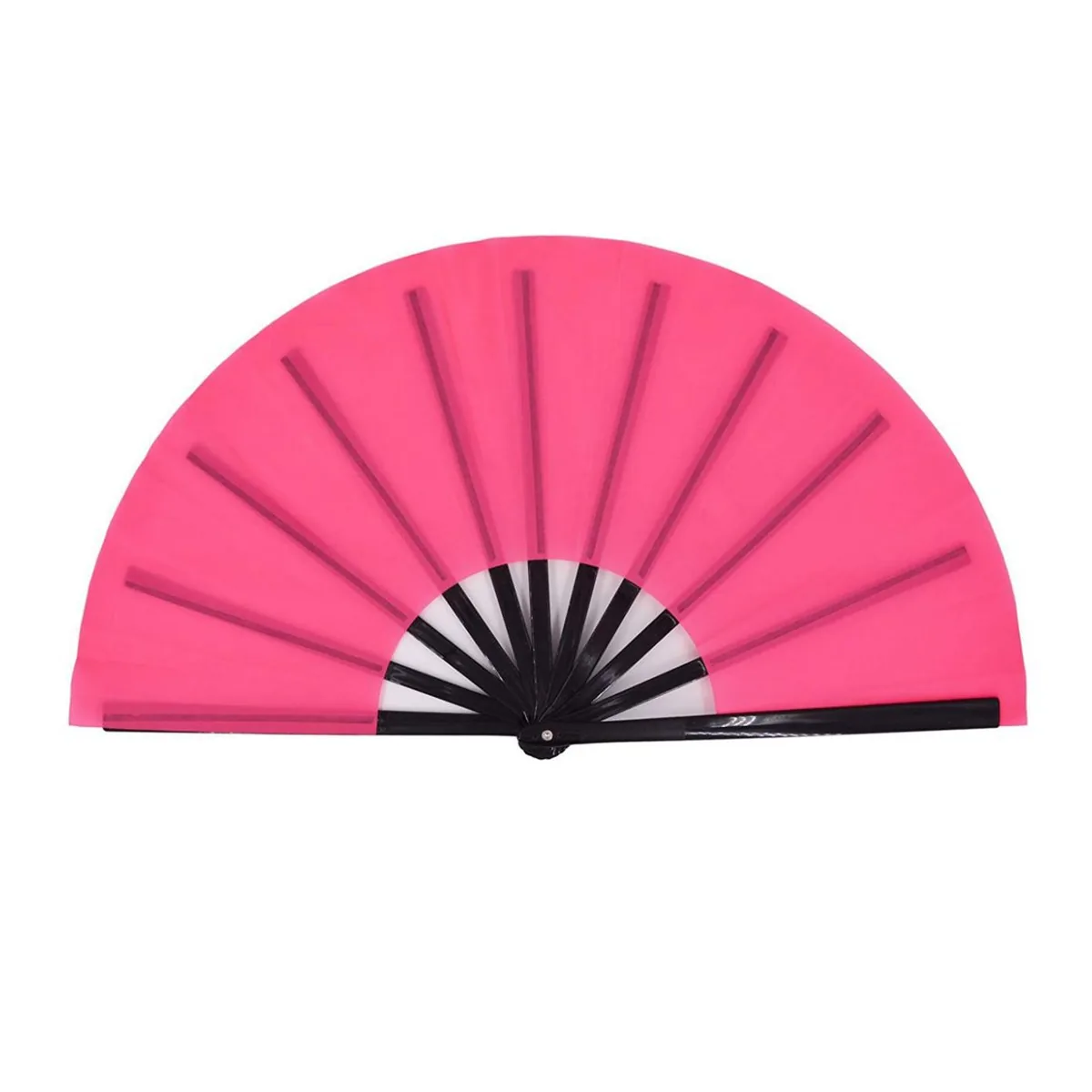Ventaglio tinta unita personalizzato 33 cm, rosa, stecche nere, personalizzato con il tuo logo