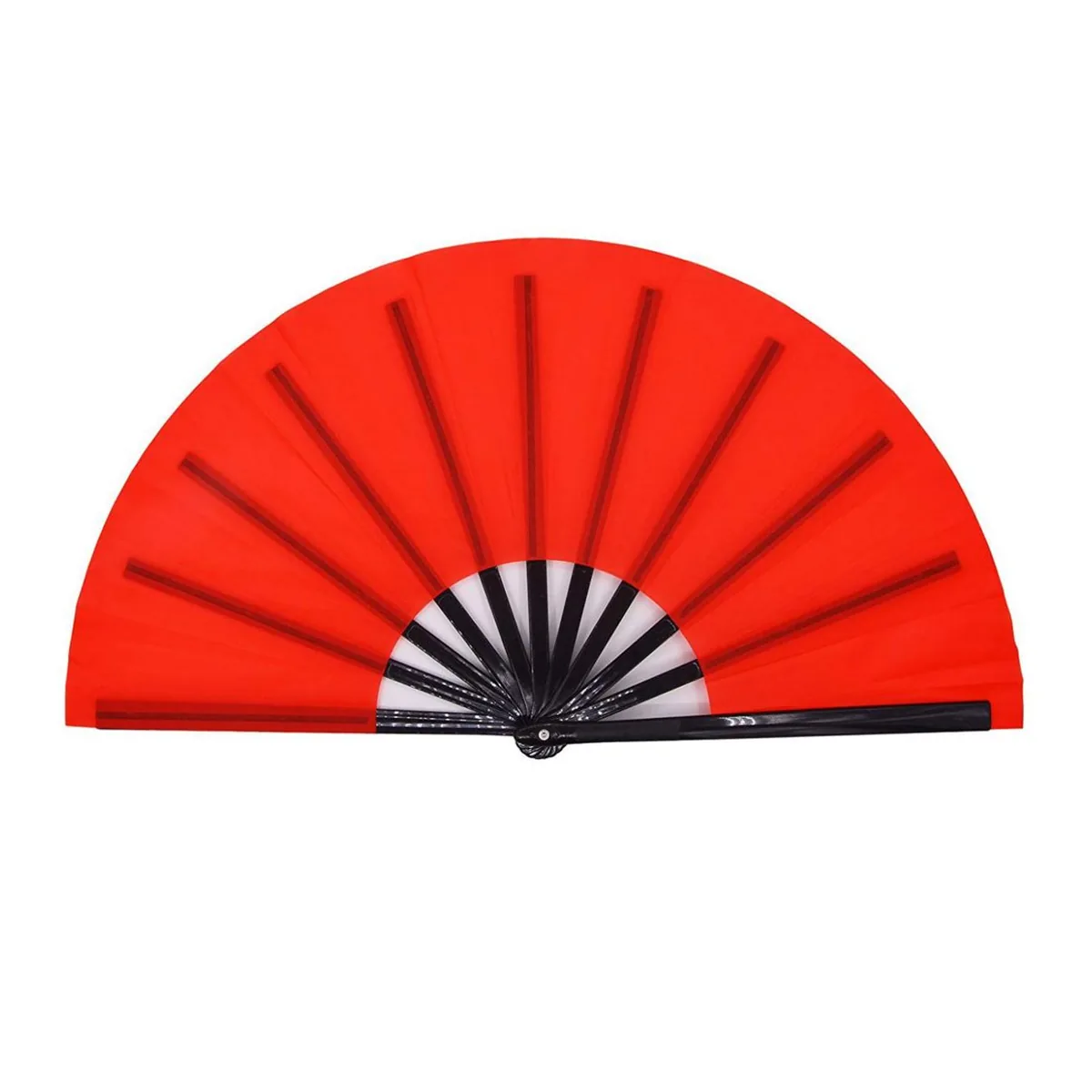 Ventaglio tinta unita personalizzato 33 cm, rosso, stecche nere, personalizzato con il tuo logo